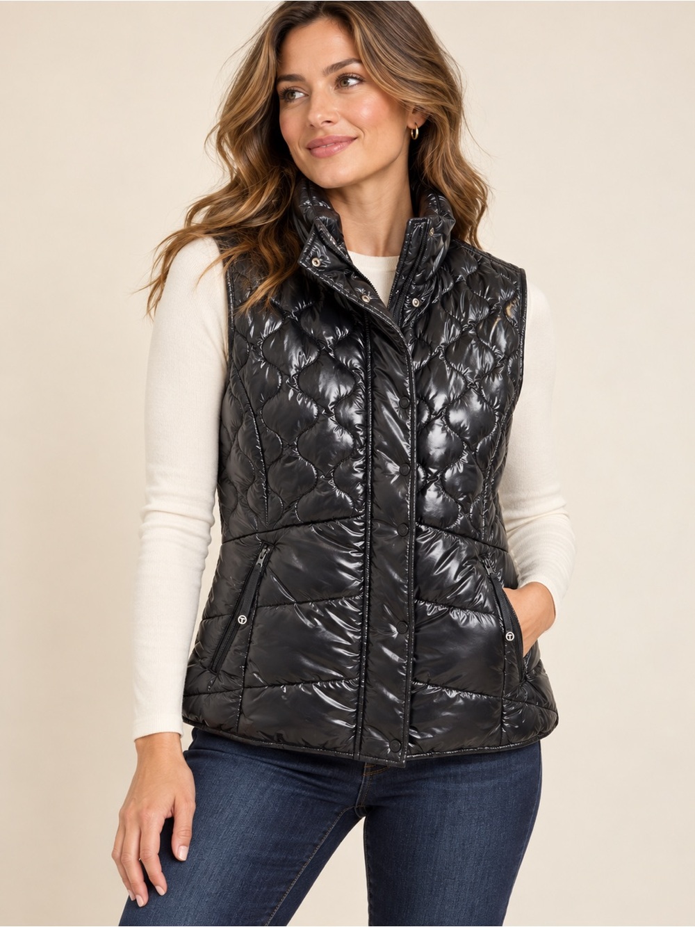 T by Talbots Black Quilted Puffer Vest
